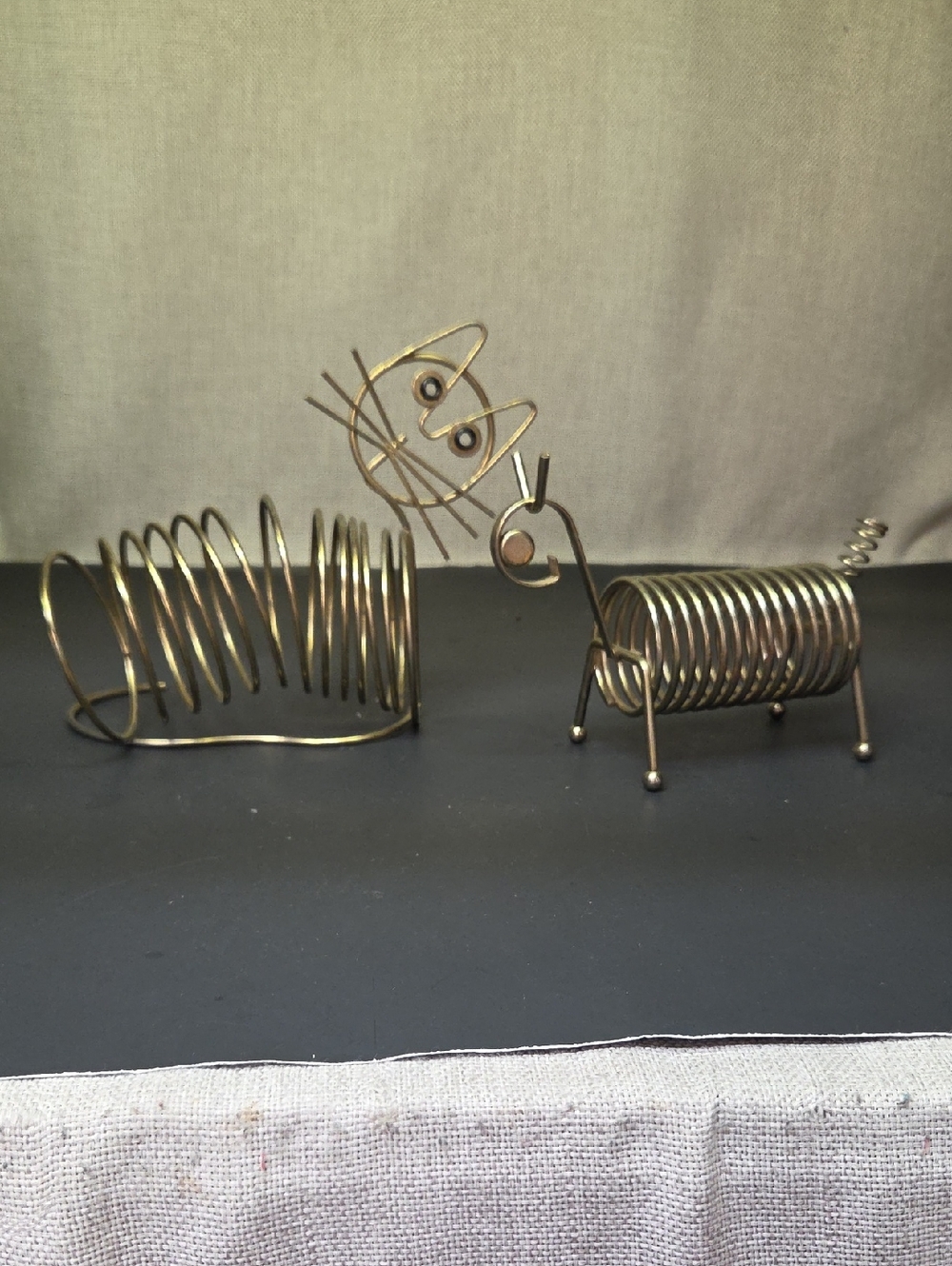 Vintage MCM CAT &‎ DOG Brass Metal Mail Holder Organizer